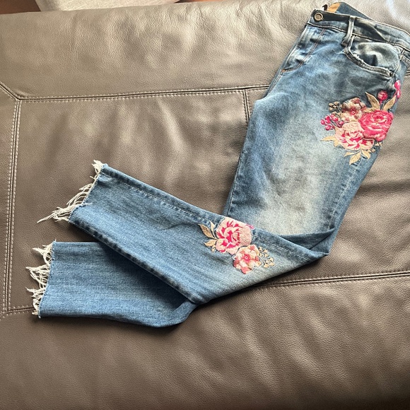 DRIFTWOOD Denim - Driftwood JACKIE Hippie Floral Straight Leg Jeans Embroidered Boho Blue Pink 30